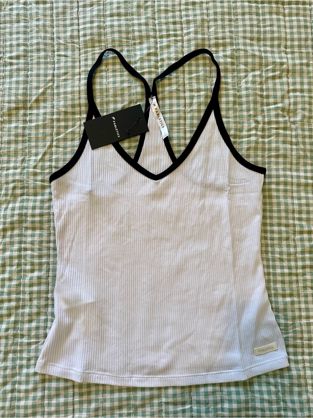 Fabletics White Ribbed V-Neck Camisole with Black Trim